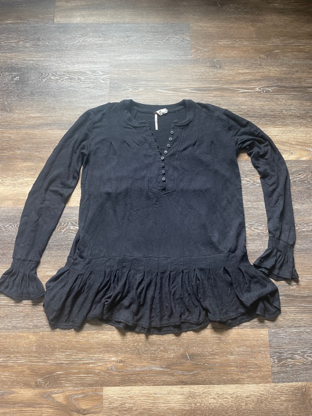 Free People Black Ruffle-Hem Henley Tunic